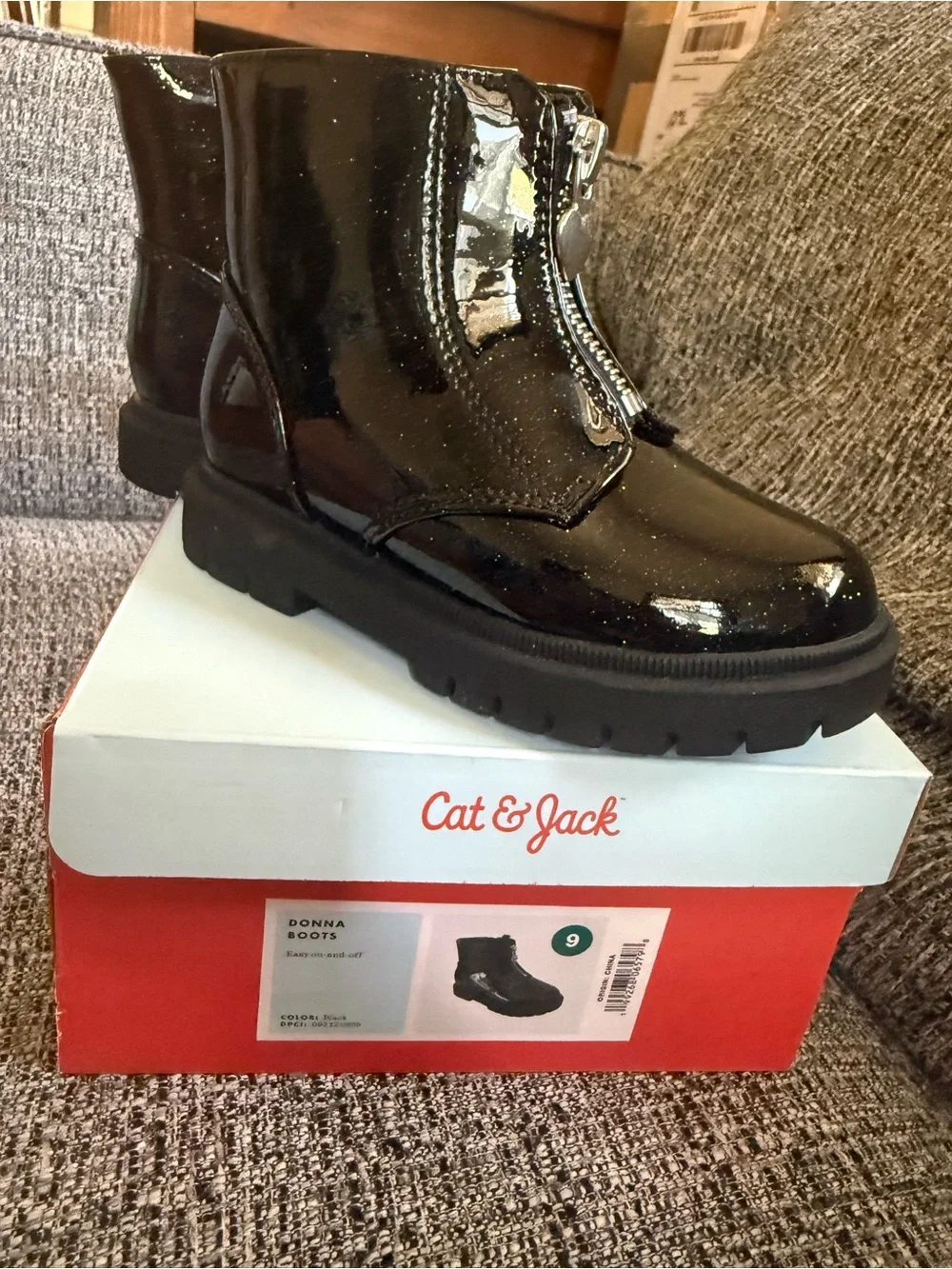 Glossy Black Chunky Lug Ankle Boots